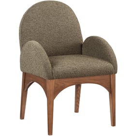 Meridian Furniture Waldorf Olive Boucle Fabric Walnut Dining Arm Chair