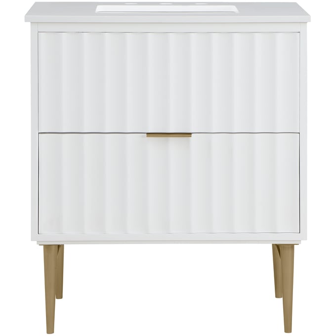 Meridian Furniture Modernist White Brushed Gold 30 Inch Bathroom Vanity MRD-401WHITE-30