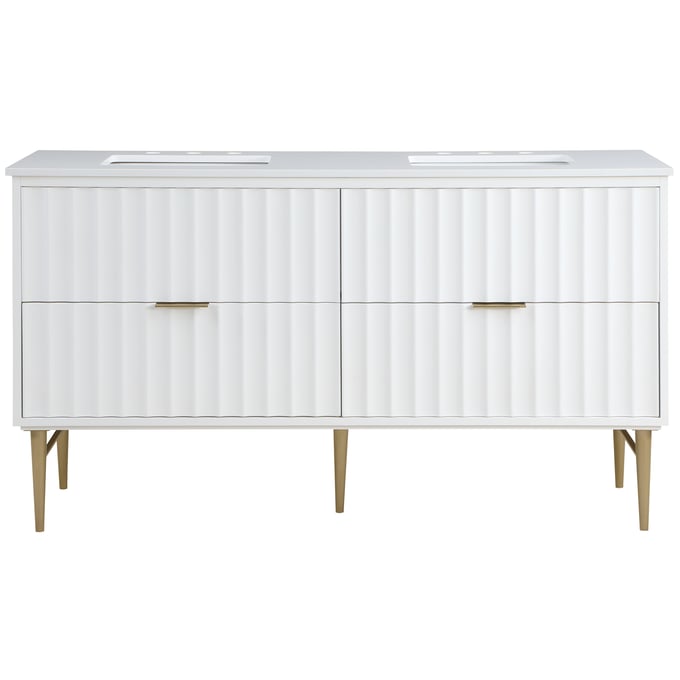 Meridian Furniture Modernist White Brushed Gold 60 Inch Bathroom Vanity MRD-401WHITE-60