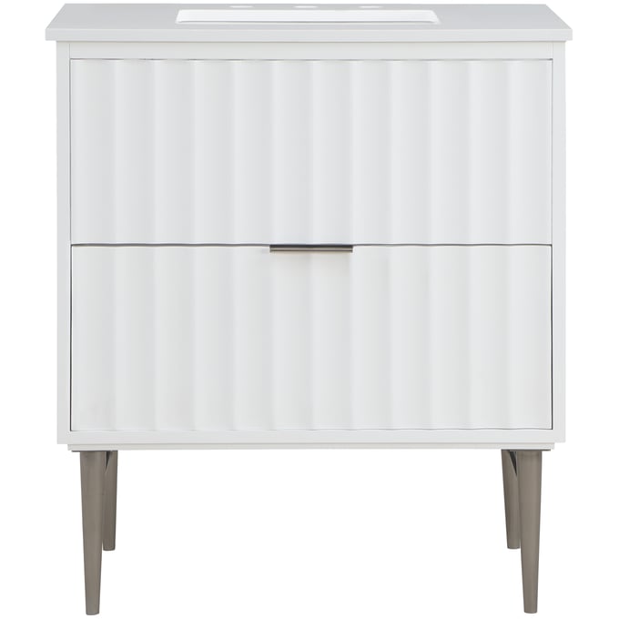 Meridian Furniture Modernist White Brushed Chrome 30 Inch Bathroom Vanity MRD-402WHITE-30