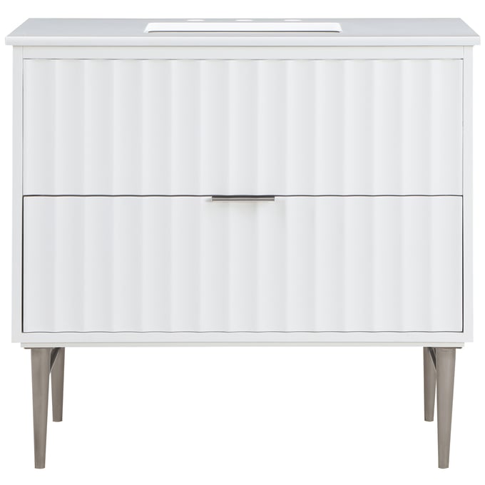 Meridian Furniture Modernist White Brushed Chrome 36 Inch Bathroom Vanity MRD-402WHITE-36