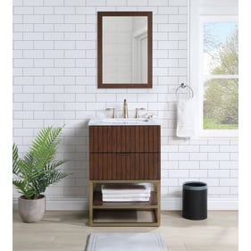 Meridian Furniture Monad Walnut Brushed Gold 24 Inch Bathroom Vanity And Mi...