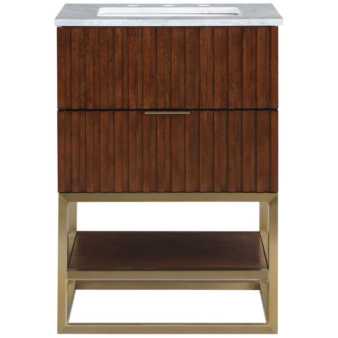 Meridian Furniture Monad Walnut Brushed Gold 24 Inch Bathroom Vanity MRD-404WALNUT-24