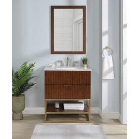 Meridian Furniture Monad Walnut Brushed Gold 30 Inch Bathroom Vanity And Mi...