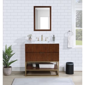 Meridian Furniture Monad Walnut Brushed Gold 36 Inch Bathroom Vanity And Mi...