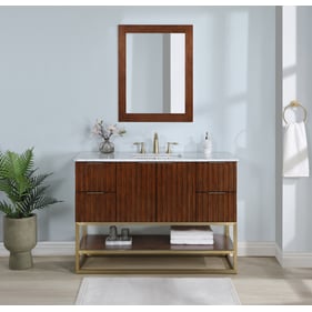 Meridian Furniture Monad Walnut Brushed Gold 48 Inch Bathroom Vanity And Mi...