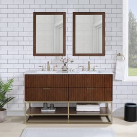 Meridian Furniture Monad Walnut Brushed Gold 60 Inch Bathroom Vanity And Mi...