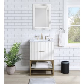 Meridian Furniture Monad White Brushed Gold 24 Inch Bathroom Vanity And Mir...