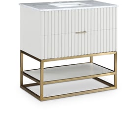 Meridian Furniture Monad White Brushed Gold 36 Inch Bathroom Vanity