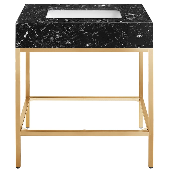 Meridian Furniture Marmo Black Brushed Brass 30 Inch Bathroom Vanity MRD-406BLACK-30