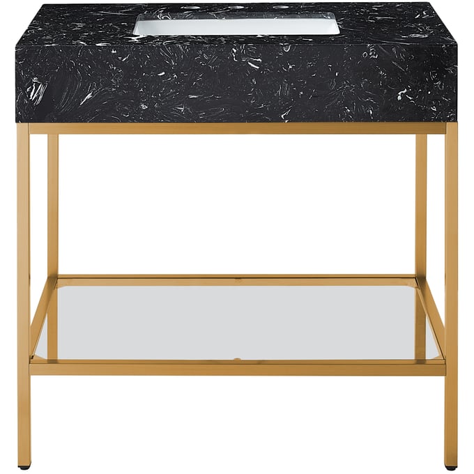 Meridian Furniture Marmo Black Brushed Brass 36 Inch Bathroom Vanity MRD-406BLACK-36