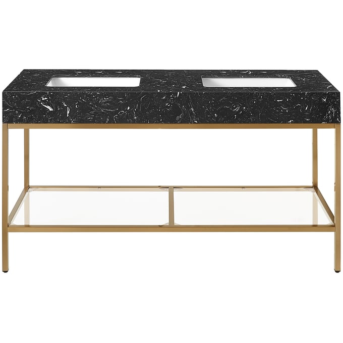 Meridian Furniture Marmo Black Brushed Brass 60 Inch Bathroom Vanity MRD-406BLACK-60