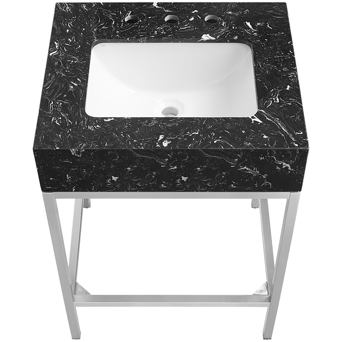 Meridian Furniture Marmo Black Satin Chrome 24 Inch Bathroom Vanity MRD-408BLACK-24