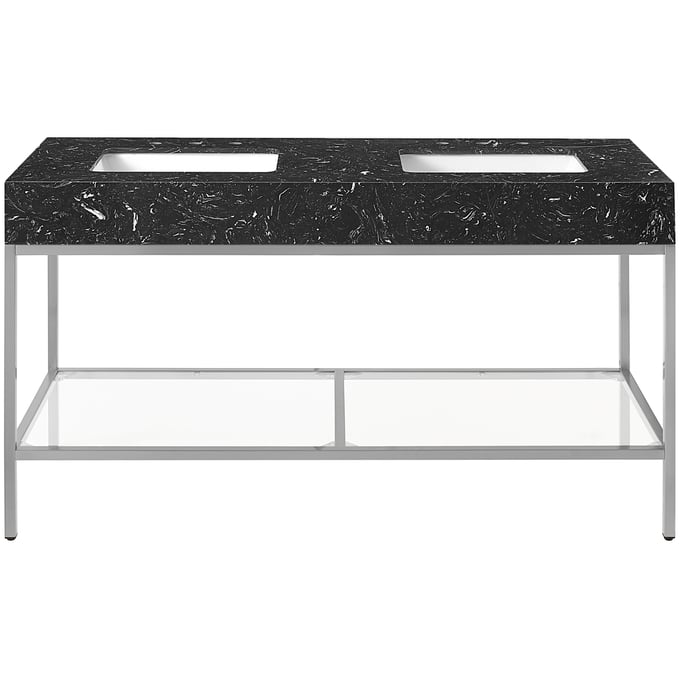 Meridian Furniture Marmo Black Satin Chrome 60 Inch Bathroom Vanity MRD-408BLACK-60