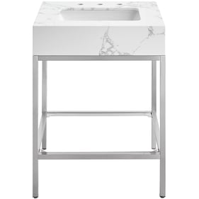 Meridian Furniture Marmo White Satin Chrome 24 Inch Bathroom Vanity