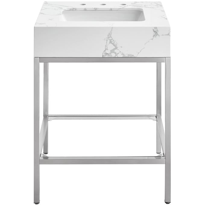 Meridian Furniture Marmo White Satin Chrome 24 Inch Bathroom Vanity MRD-408WHITE-24