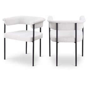 2 Meridian Furniture Malin Cream Boucle Fabric Black Dining Chairs