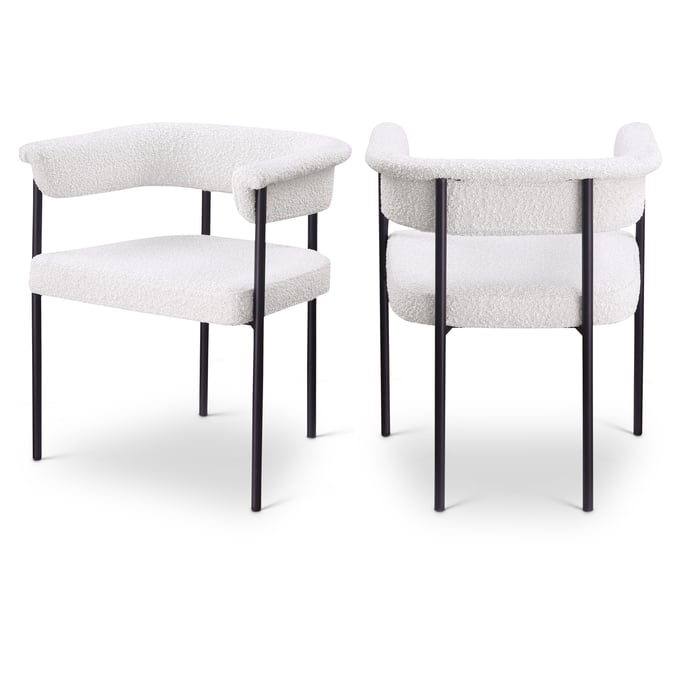 2 Meridian Furniture Malin Cream Boucle Fabric Black Dining Chairs MRD-410CREAM-C