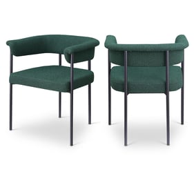 2 Meridian Furniture Malin Green Boucle Fabric Black Dining Chairs