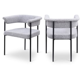 2 Meridian Furniture Malin Grey Boucle Fabric Black Dining Chairs