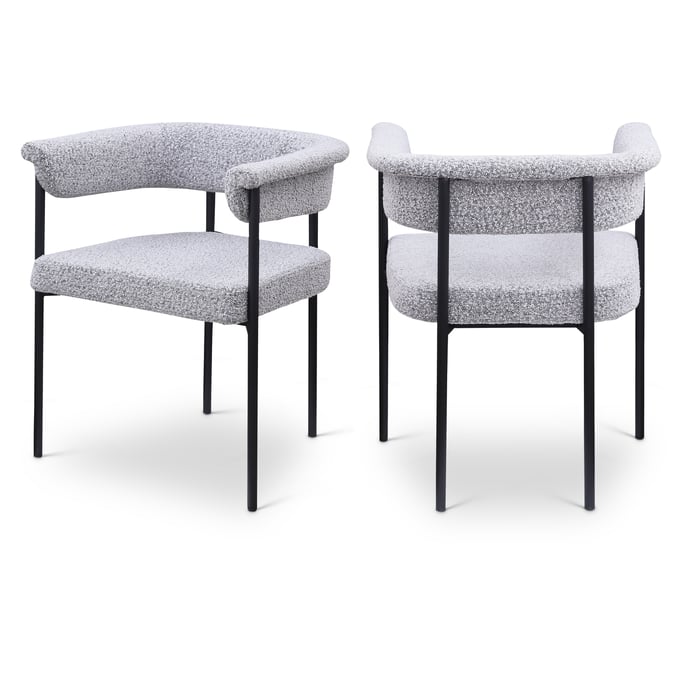 2 Meridian Furniture Malin Grey Boucle Fabric Black Dining Chairs MRD-410GREY-C