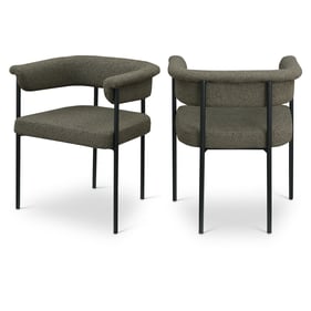 2 Meridian Furniture Malin Olive Boucle Fabric Black Dining Chairs