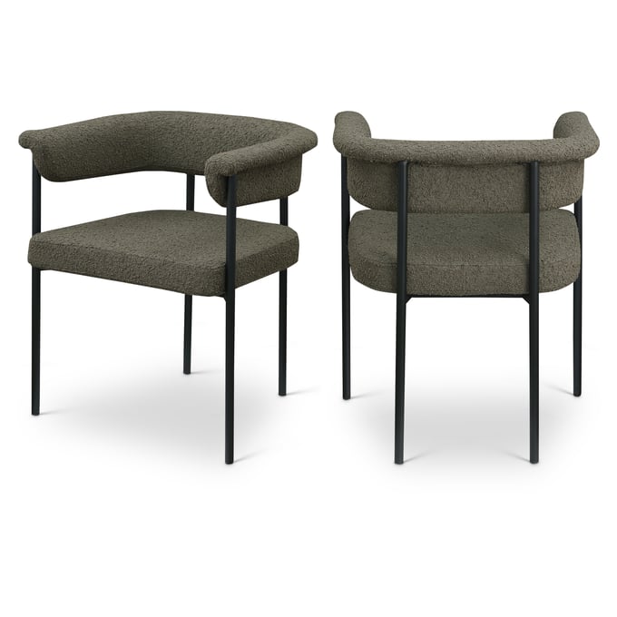 2 Meridian Furniture Malin Olive Boucle Fabric Black Dining Chairs MRD-410OLIVE-C