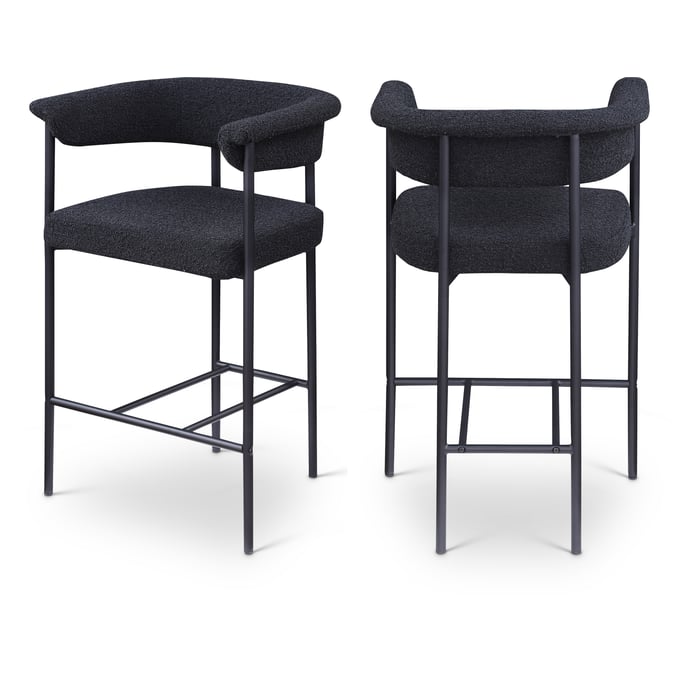 2 Meridian Furniture Malin Black Boucle Fabric Counter Height Stools MRD-412BLACK-C