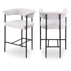 2 Meridian Furniture Malin Cream Boucle Fabric Black Counter Height Stools