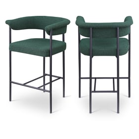 2 Meridian Furniture Malin Green Boucle Fabric Black Counter Height Stools