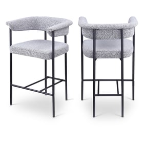 2 Meridian Furniture Malin Grey Boucle Fabric Black Counter Height Stools