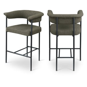 2 Meridian Furniture Malin Olive Boucle Fabric Black Counter Height Stools