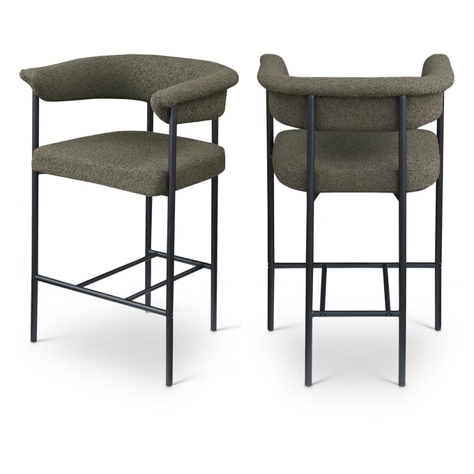 2 Meridian Furniture Malin Olive Boucle Fabric Black Counter Height Stools MRD-412OLIVE-C