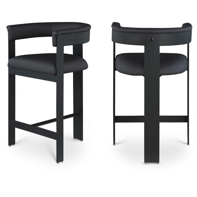 2 Meridian Furniture Romeo Black Leather Counter Height Stools MRD-414BLACK-C