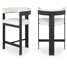 2 Meridian Furniture Romeo Cream Leather Black Counter Height Stools