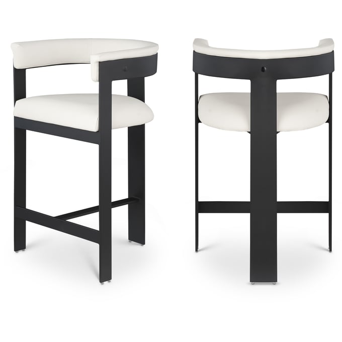 2 Meridian Furniture Romeo Cream Leather Black Counter Height Stools MRD-414CREAM-C