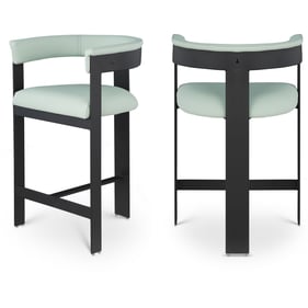 2 Meridian Furniture Romeo Mint Green Leather Black Counter Height Stools