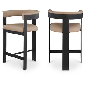 2 Meridian Furniture Romeo Tan Leather Black Counter Height Stools