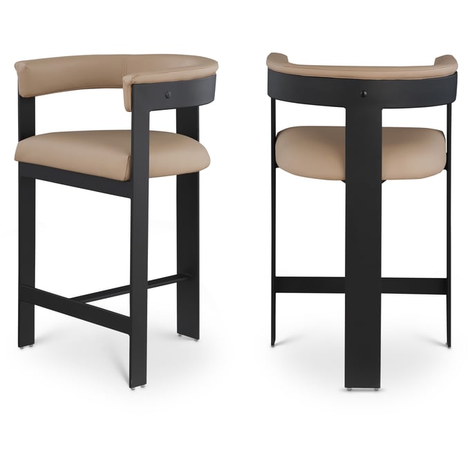 2 Meridian Furniture Romeo Tan Leather Black Counter Height Stools MRD-414TAN-C