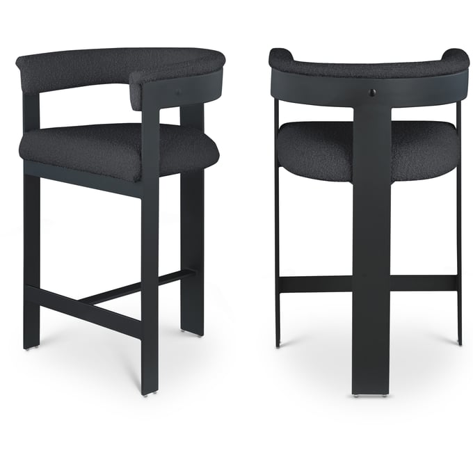 2 Meridian Furniture Romeo Black Boucle Fabric Counter Height Stools MRD-415BLACK-C