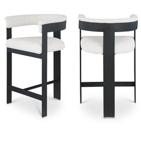 2 Meridian Furniture Romeo Cream Boucle Fabric Black Counter Height Stools