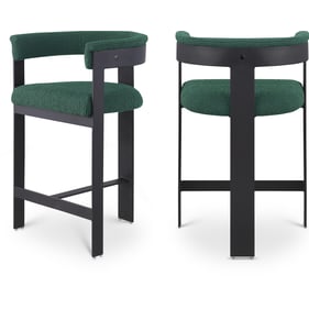 2 Meridian Furniture Romeo Green Boucle Fabric Black Counter Height Stools