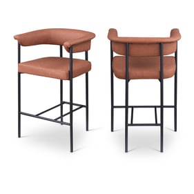 2 Meridian Furniture Malin Cognac Vegan Leather Black Counter Height Stools