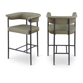 2 Meridian Furniture Malin Olive Vegan Leather Black Counter Height Stools