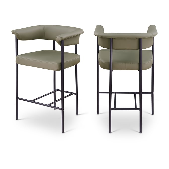 2 Meridian Furniture Malin Olive Vegan Leather Black Counter Height Stools MRD-428OLIVE-C