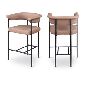 2 Meridian Furniture Malin Tan Vegan Leather Black Counter Height Stools