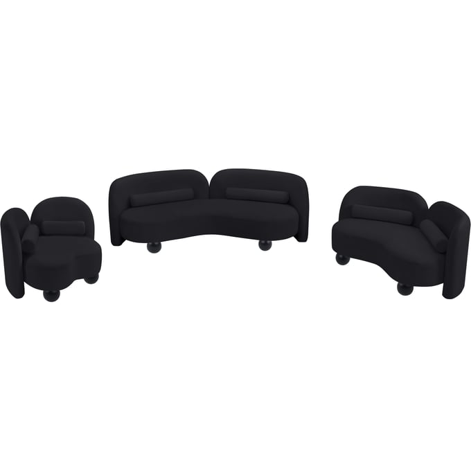 Meridian Furniture Daphne Black Velvet Natural 3pc Living Room Set MRD-44002BLACK-LR-S2