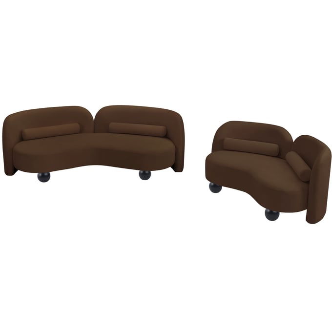 Meridian Furniture Daphne Brown Velvet Natural 2pc Living Room Set MRD-44002BROWN-LR-S1