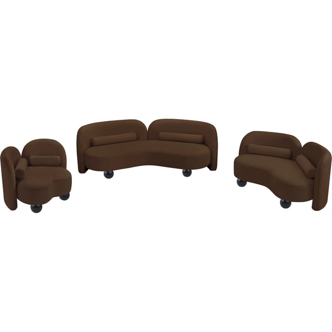 Meridian Furniture Daphne Brown Velvet Natural 3pc Living Room Set MRD-44002BROWN-LR-S2