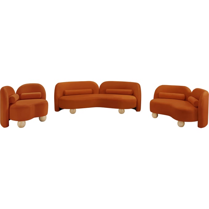 Meridian Furniture Daphne Cognac Velvet Natural 3pc Living Room Set MRD-44002COGNAC-LR-S2